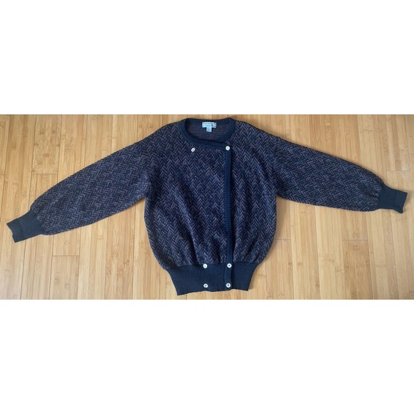 Tricots St Raphael 100% Virgin‎ Wool  Cardigan Sweater SM Herringbone Pearl VTG - Picture 2 of 11